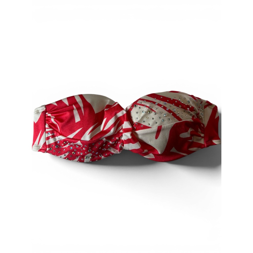 McBling Y2K Rhinestone Bikini Top Victoria Secret Red White 32B